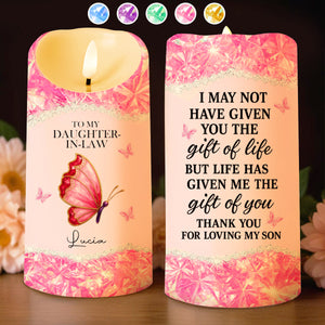 To My Daughter-In-Law, Loving Gift With Butterfly And Flowers - Personalized Custom LED Candle - DILA051_LECA