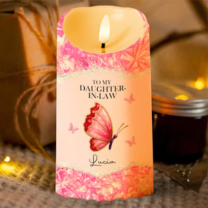 To My Daughter-In-Law, Loving Gift With Butterfly And Flowers - Personalized Custom LED Candle - DILA051_LECA