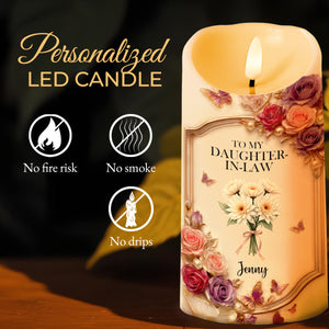 To My Daughter-In-Law, Roses And Butterflies Design - Personalized Custom LED Candle - DILA053_LECA