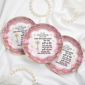To My Daughter-In-Law, Gift Of Life, Flowers And Butterfly Design - Personalized Custom Jewelry Dish, Ceramic Dish, Round Shape - DILA055_RCRF