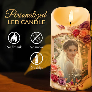 To My Daughter-in-Law, Gift of Life, Roses and Butterflies - Personalized Custom LED Candle - DILA056_LECA
