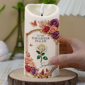 To My Daughter-In-Law, Roses And Butterflies - Personalized Custom LED Candle - DILA062_LECA