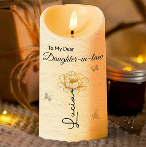 To My Dear Daughter-in-law, Flower And Butterfly Design - Personalized Custom LED Candle - DILA065_LECA