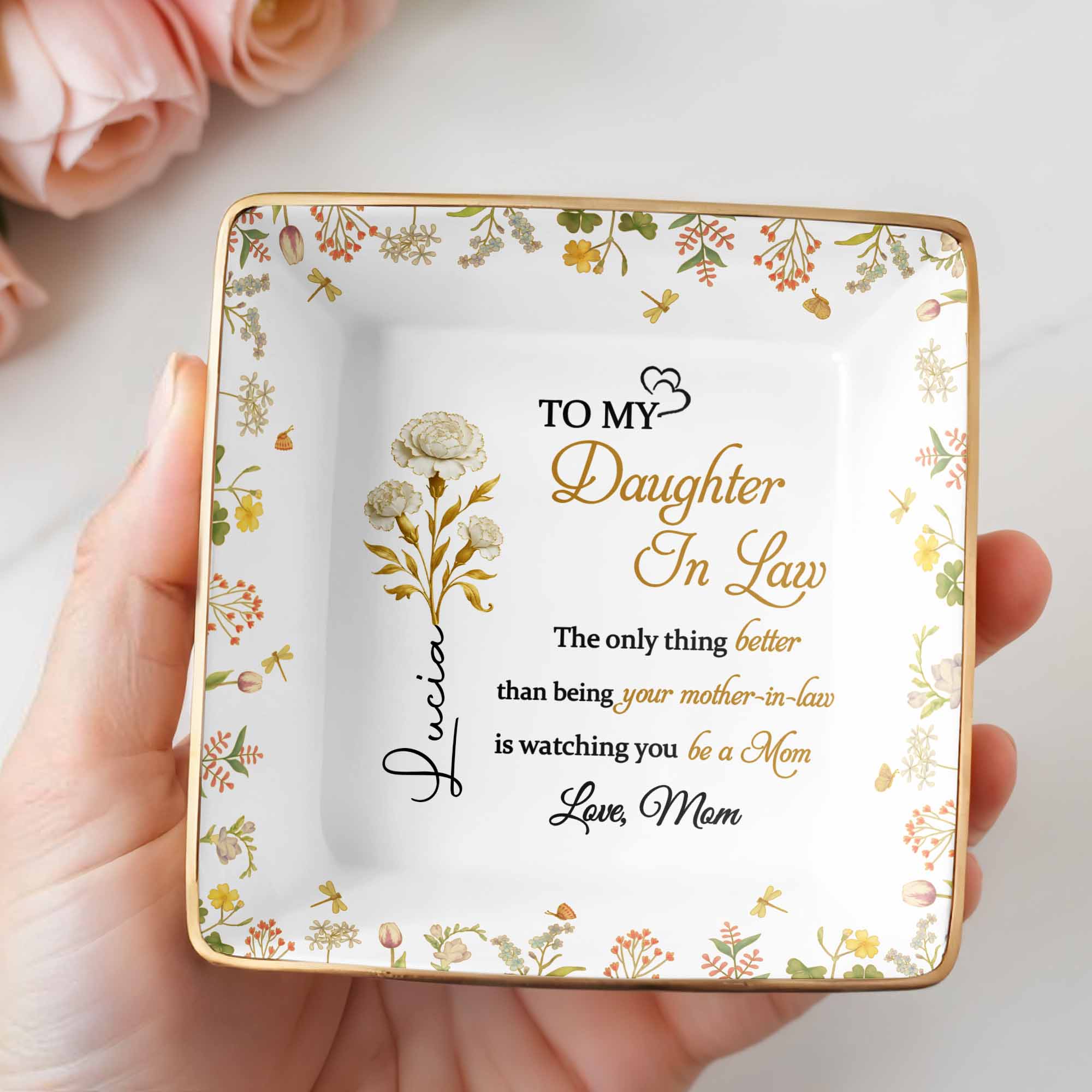 Watching You Be A Mom, Love From Mom - Personalized Custom Jewelry Dish, Ceramic Dish, Square Shape - DILA073_SCRF