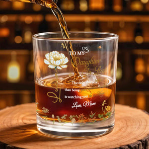To My Daughter In Law Better Than Mother In Law Birth Month Flowers - Personalized Custom Whiskey Glass - DILA079_RWG
