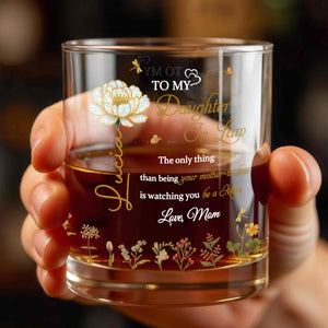 To My Daughter In Law Better Than Mother In Law Birth Month Flowers - Personalized Custom Whiskey Glass - DILA079_RWG