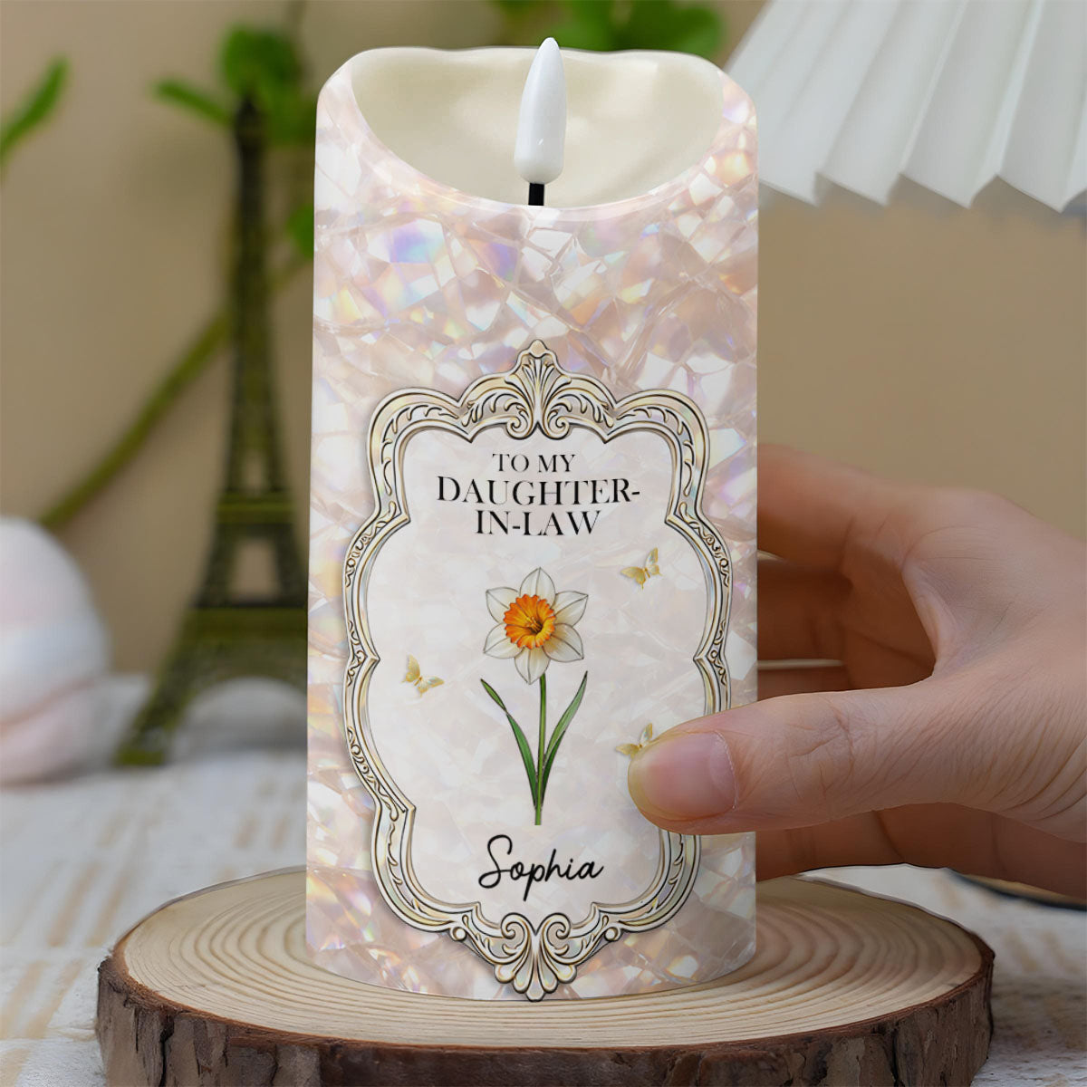 To My Daughter In Law Gift Of You Flower And Butterflies - Personalized Custom LED Candle - DILA086_LECA