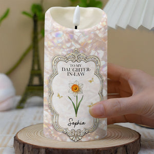 To My Daughter In Law Gift Of You Flower And Butterflies - Personalized Custom LED Candle - DILA086_LECA