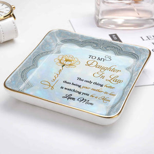 To My Daughter In Law Watching You Be A Mom Flower Jewelry Dish - Personalized Custom Jewelry Dish, Ceramic Dish, Square Shape - DILA090_SCRF