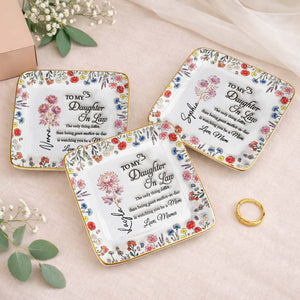 To My Daughter In Law Watching You A Mom With Wildflowers - Personalized Custom Jewelry Dish, Ceramic Dish, Square Shape - DILA091_SCRF