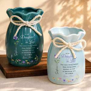 To My Daughter In Law Better Than Being Your Mother In Law Flowers - Personalized Ribbon Tie Flower Vase