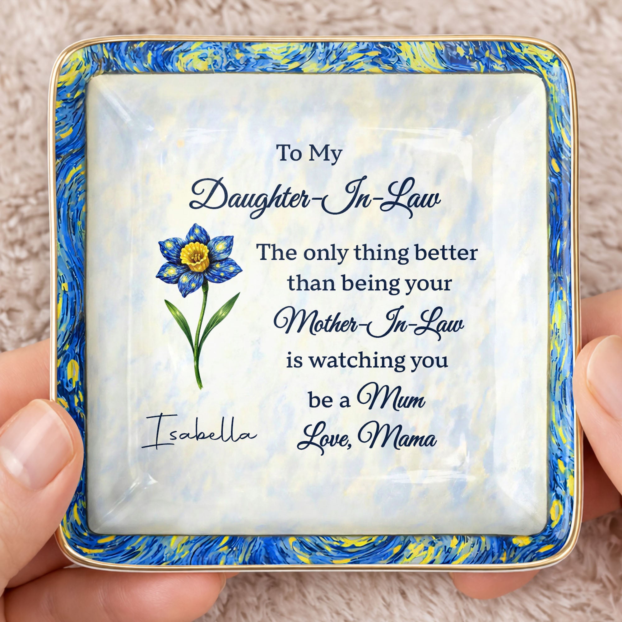 To My Daughter In Law Better Than Being Your Mother In Law Flower - Personalized Custom Jewelry Dish, Ceramic Dish, Square Shape - DILA098_SCRF