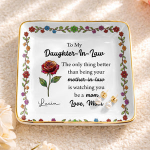 To My Daughter In Law The Only Thing Better Birth Month Flowers - Personalized Custom Jewelry Dish, Ceramic Dish, Square Shape - DILA099_SCRF