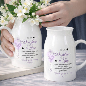 To My Daughter In Law Life Has Given Me The Gift Of You Birth Flowers - Personalized Ceramic Flower Vase