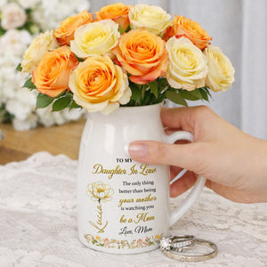 To My Daughter In Law Being Your Mother Watching You Be A Mom Birth Month Flowers - Personalized Ceramic Flower Vase