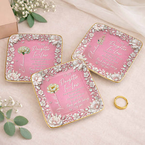 To My Daughter In Law Gift Of Life Birth Month Flowers - Personalized Custom Jewelry Dish, Ceramic Dish, Square Shape - DILA122_SCRF