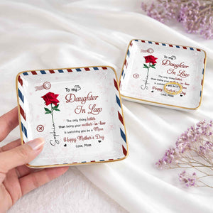 To My Daughter In Law Rose Flower And Envelope Design - Personalized Custom Jewelry Dish, Ceramic Dish, Square Shape - DILA156_SCRF