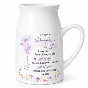 To My Daughter In Law Gift Of You Personalized Birth Month Flowers - Personalized Ceramic Flower Vase