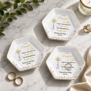 To My Daughter In Law Gift Of You Birth Month Flowers - Personalized Custom Jewelry Dish, Ceramic Dish, Hexagonal Shape - DILA174_HECRD