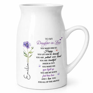 To My Daughter In Law For All Of The Above Birth Month Flowers - Personalized Ceramic Flower Vase