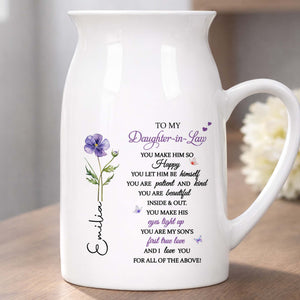 To My Daughter In Law For All Of The Above Birth Month Flowers - Personalized Ceramic Flower Vase