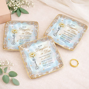 To My Daughter In Law Life Has Given Me The Gift Of You Birth Month Flower - Personalized Custom Jewelry Dish, Ceramic Dish, Square Shape - DILA214_SCRF