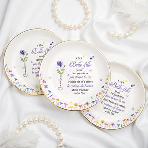 À MA Belle-fille Floral Custom Birth Month Flowers French Language Gift - Personalized Custom Jewelry Dish, Ceramic Dish, Round Shape - DILA215_RCRF