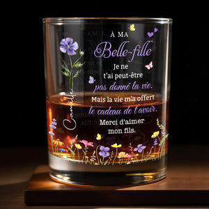À MA Belle-fille Birth Month Flowers And Butterflies Custom Design - Personalized Custom Whiskey Glass - DILA215_RWG