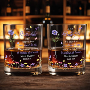 À MA Belle-fille Birth Month Flowers And Butterflies Custom Design - Personalized Custom Whiskey Glass - DILA215_RWG