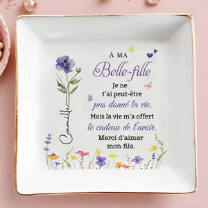 À MA Belle-fille Custom Birth Month Flower Jewelery Dish - Personalized Custom Jewelry Dish, Square Ceramic Dish - DILA215_SCRD