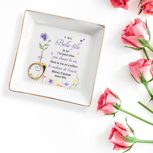 À MA Belle-fille Custom Birth Month Flower Jewelery Dish - Personalized Custom Jewelry Dish, Square Ceramic Dish - DILA215_SCRD