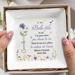 À MA Belle-fille Custom Birth Month Flower Jewelery Dish - Personalized Custom Jewelry Dish, Square Ceramic Dish - DILA215_SCRD