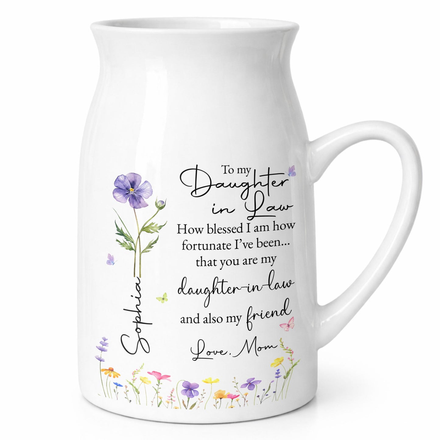 To My Daughter In Law How Blessed I Am Custom Birth Month Flower - Personalized Ceramic Flower Vase