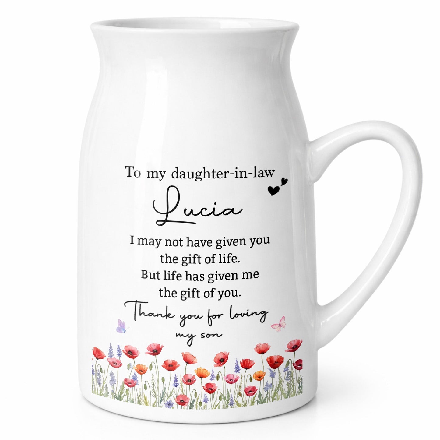 To My Daughter In Law Gift Of You Birth Month Flower - Personalized Ceramic Flower Vase
