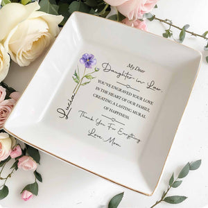 My Dear Daughter In Law Flower Mural Of Happiness Ceramic Dish - Personalized Custom Jewelry Dish, Square Ceramic Dish - DILA228_SCRD