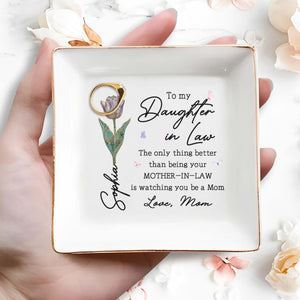To My Daughter In Law Better Than Mother In Law Flower Butterfly - Personalized Custom Jewelry Dish, Square Ceramic Dish - DILA232_SCRD