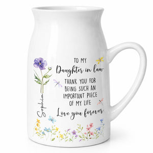To My Daughter In Law Thank You Birth Month Flower Garden - Personalized Ceramic Flower Vase