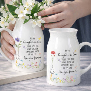To My Daughter In Law Thank You Birth Month Flower Garden - Personalized Ceramic Flower Vase