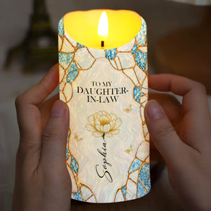 To My Daughter In Law Gift Of Life Flower And Butterflies - Personalized Custom LED Candle - DILA259_LECA