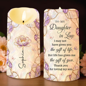 To My Daughter In Law, The Gift Of You Purple Flower Butterflies - Personalized Custom LED Candle - DILA269_LECA