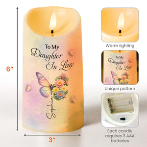 To My Daughter In Law Life Has Given Me The Gift Of You Flowers Butterflies - Personalized Custom LED Candle - DILA284_LECA