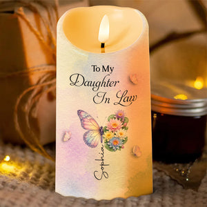 To My Daughter In Law Life Has Given Me The Gift Of You Flowers Butterflies - Personalized Custom LED Candle - DILA284_LECA