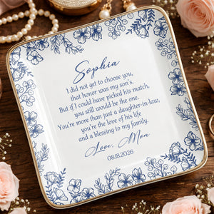 I Did Not Get To Choose You Floral Daughter In Law Gift - Personalized Custom Jewelry Dish, Ceramic Dish, Square Shape - DILA322_SCRF