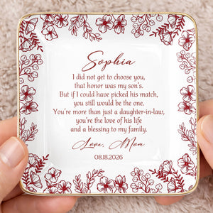I Did Not Get To Choose You Floral Daughter In Law Gift - Personalized Custom Jewelry Dish, Ceramic Dish, Square Shape - DILA322_SCRF