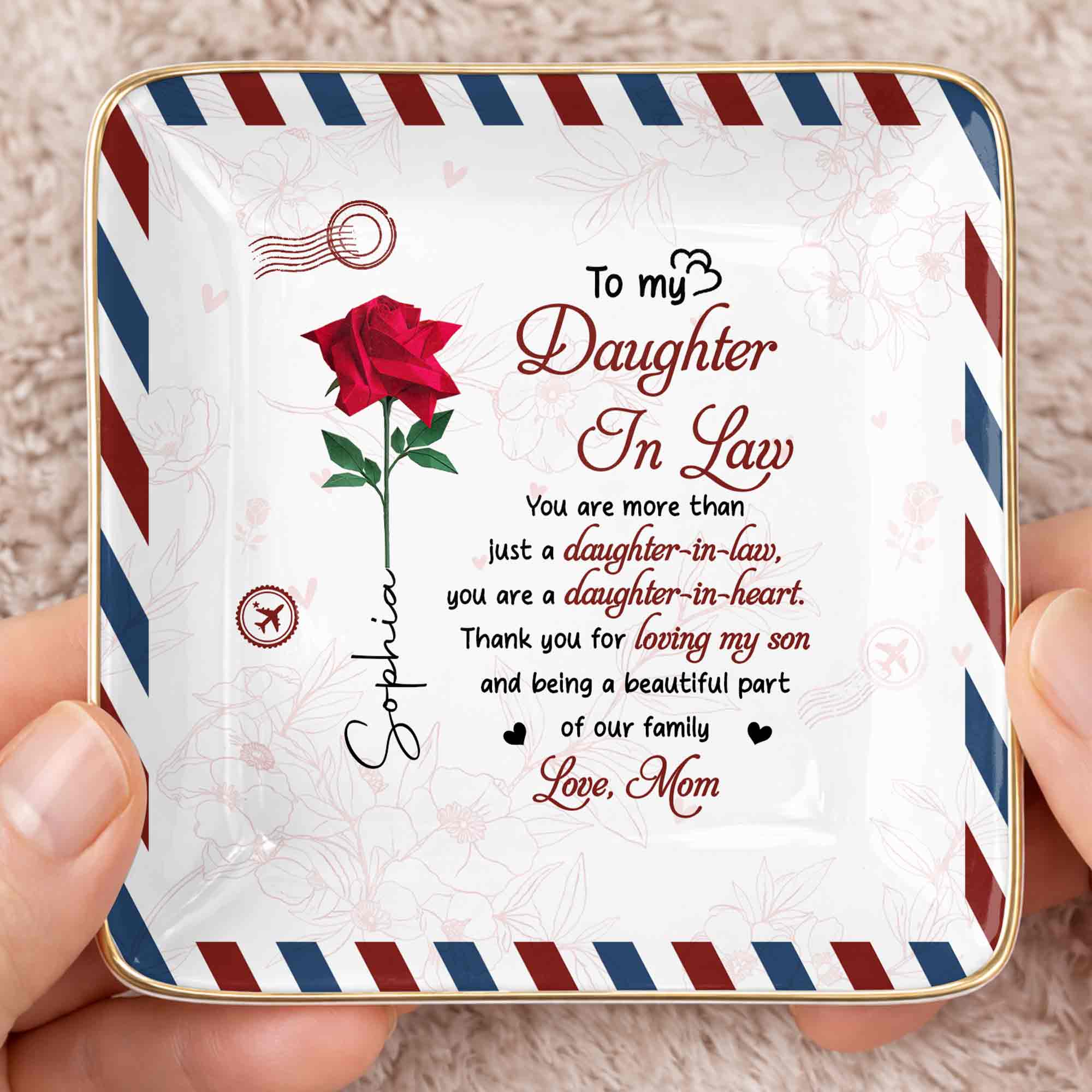 To My Daughter In Law More Than Just A Daughter Flower Envelope - Personalized Custom Jewelry Dish, Ceramic Dish, Square Shape - DILA333_SCRF