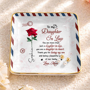 To My Daughter In Law More Than Just A Daughter Flower Envelope - Personalized Custom Jewelry Dish, Ceramic Dish, Square Shape - DILA333_SCRF