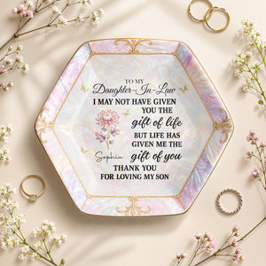 To My Daughter-In-Law Gift Of You Flower Butterfly - Personalized Custom Jewelry Dish, Ceramic Dish, Hexagonal Shape - DILA336_HECRD