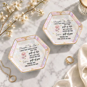 To My Daughter-In-Law Gift Of You Flower Butterfly - Personalized Custom Jewelry Dish, Ceramic Dish, Hexagonal Shape - DILA336_HECRD