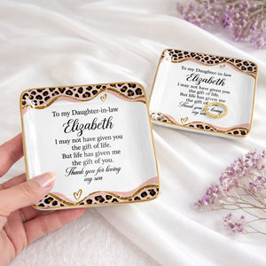 To My Daughter In Law Leopard Pattern Jewelry Dish Gift - Personalized Custom Jewelry Dish, Ceramic Dish, Square Shape - DILA354_SCRF