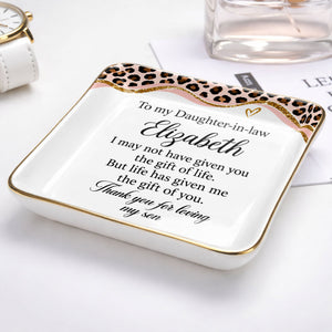 To My Daughter In Law Leopard Pattern Jewelry Dish Gift - Personalized Custom Jewelry Dish, Ceramic Dish, Square Shape - DILA354_SCRF